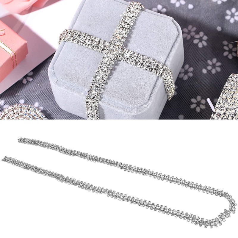 1 Yard 3 Rows Rhinestone Chain Round Glittering Rhinestone White