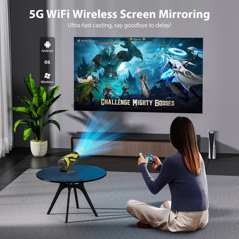 Mini Portable Projector with WiFi 6 and Bluetooth 5.0 Smart