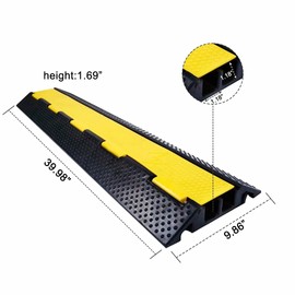 YONSHENG Rubber Cable Ramp Cord Cover Cable Protector Ramps Wire Hose Protective 2 Channel 22000Lbs Load Capacity Traffic Speed Bump for Asphalt Concrete Gravel Driveway Indoor Outdoor, 3 Pack