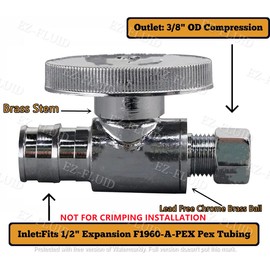 EZ-Fluid Expansion Type Pex Valve 3/8"OD Compression x 1/2"Pex Fittings 1/4Turn LF Brass Straight Stop Valve Water ShutOff Ball Valve,Fits Pex F1960 Pex-A Tubing Pipe,As Faucet,Toilet Valves(10)