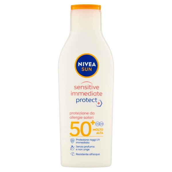 NIVEA SUN Sensitive Sun Cream Immediate Protect FP50+ in 200 ml Bottle, Sun Lotion with Aloe Vera and Antioxidants, Sun Protection against Sun Allergy