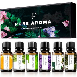 PURE AROMA Set de aceites esenciales 100% puros - 6 aromas naturales para difusor y aromaterapia - 10 ml c/u