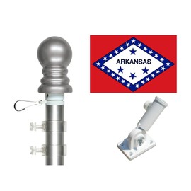 Arkansas 3x5 Outdoor Flag and Pole Set, Tangle Free Spinner Flagpole Kit, All 50 State 3'x5' Flags with a Flag Pole Available with Spinner Pole and Bracket (Arkansas)