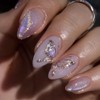 Purple Glitter False Nails Almond Medium, Glitter Press on Nails