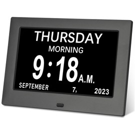 Golony 7" Large Digital Day Dementia Clock for Seniors, Medication Reminders Calendar Clock with Day of The Week, Date Time for Elderly Vision Impaired, Memory Loss, New Black