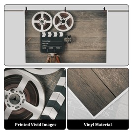 AOFOTO 7x5ft Old Movie Camera on Wood Board Background Vintage Film Motion Picture Photography Backdrop Video Reel Director Scene Retro Movie Night Theme Party Decor Banner Photo Studio Props Vinyl