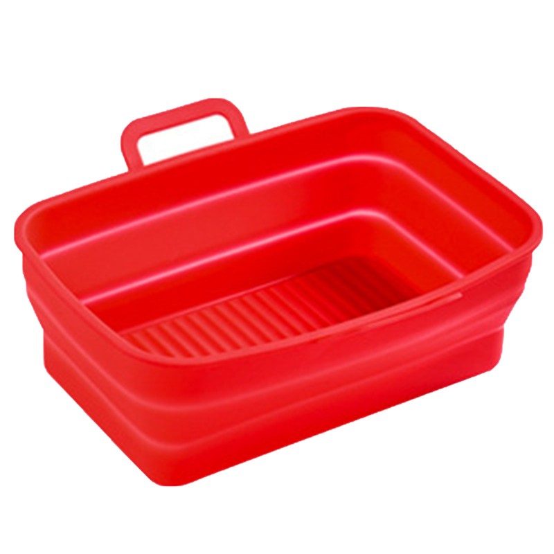 Silicone Baking Pan Foldable Fryer Pot Heighten Edge Dual Handle