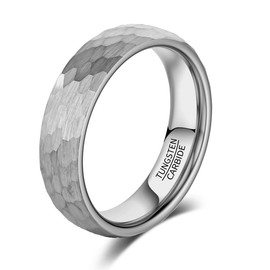 083BASE Tungsten Carbide Ring - 4mm/6mm/8mm Width, Hammered Design, Steel or Black Colour, Unisex Partner Ring or Engagement Ring, Tungsten Carbide