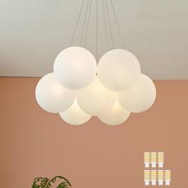 Aeyee Glass Bubble Chandelier, Textured Glass Globe Pendant Light, Brass Ceiling Canopy, Modern Glass Chandelier for Bedroom Nursery Foyer (7 Lights, Bulb Included)