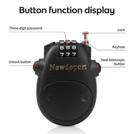 Newdeport Snowboard Cable Lock: 29.5 Inch Retractable Steel Cable - Bike, Helmet, Luggage, Stroller, Travel & Mini Ski Lock - Black