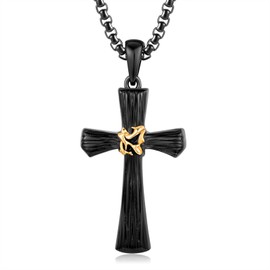 KATHLU Black Cross Necklace for Men Women 925 Sterling Silver Cross Pendant Catholic Crucifix Necklace Christian Gifts