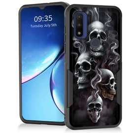 for Moto G Power 2022 - Heavy Duty Dual Layer Hybrid Hard PC Soft Rubber Shockproof Protective Rugged Bumper Case - Unique Skull