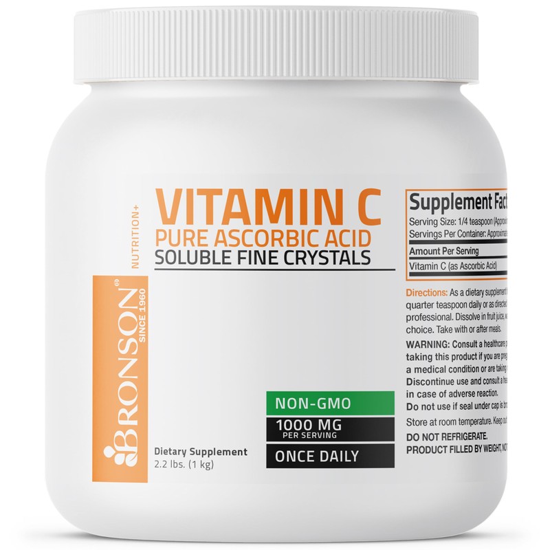 Bronson Vitamin C Powder Pure Ascorbic Acid Soluble Fine Non