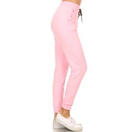Leggings Depot Womens Relaxed fit Jogger Pants - Track Cuff Sweatpants with Pockets, Pink, Medium