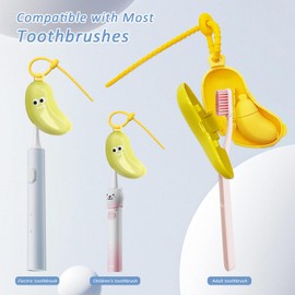 YQSLBULKY Banana Tooth Brush Cover with Toothpaste Dispenser, Portable Toothbrush Head Cover Tooth Brush Travel Cap, Clip -On Cute Fruit Toothbrush Protector Fits Most Manual and Electric Toothbrushes