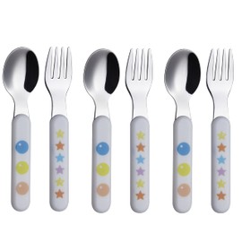 EXZACT Kids Cutlery 6pcs Stainless Steel 18/10 Toddler Children's Cutlery - 3 x Forks, 3 x Spoons - BPA Free - Dishwasher Safe - Stars & Dots