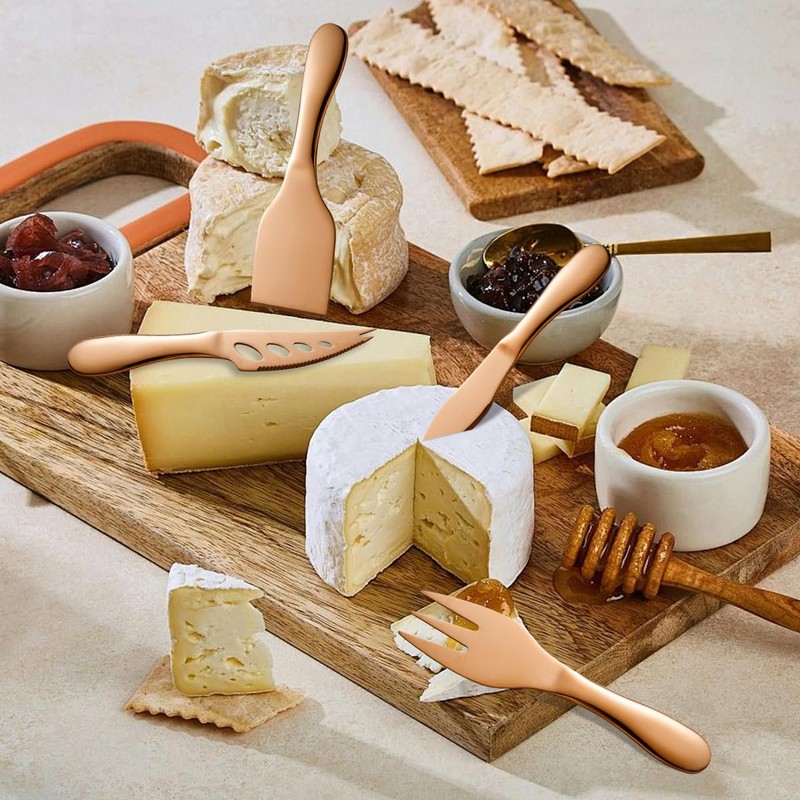 A · HOUSEWARE Copper Cheese Knives Set 7 Pieces Stainless