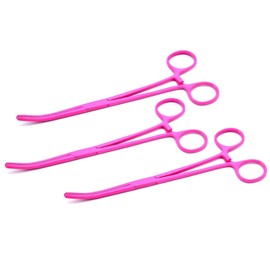 MuskalMed Set of 3 8" Long Pink Color Curved Hemostat Forceps - Stainless Steel Locking Tweezer Clamps - Ideal Hemostats for Nurses, Fishing Forceps, Crafts and Hobby,