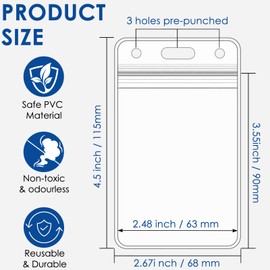 200 Pack Vertical Badge Holders, Clear Plastic ID Badge Holder with Resealable Zip, Waterproof ID Card Holder Badge Sleeve for Credit Card, ID Card,Proximity, RFID, and Work Badge