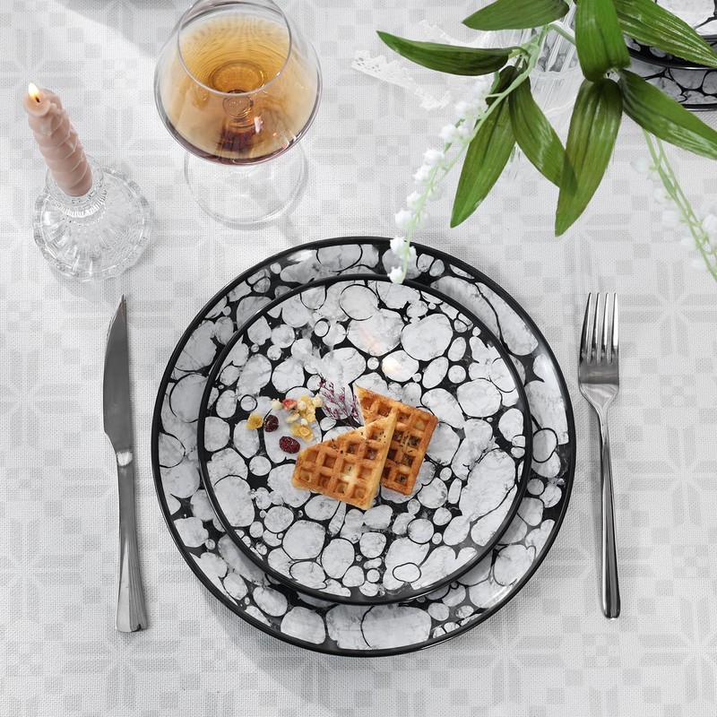 Lechoo Melamine Dinnerware Sets 12pcs Rustic Farmhouse Dinner Dishes Set
