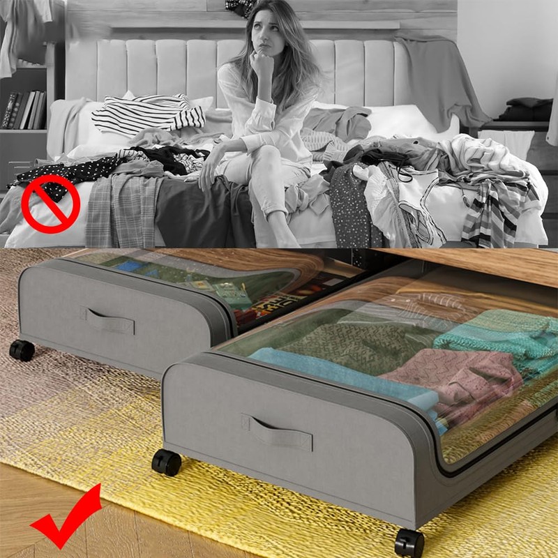 HHWRT Under Bed Storage Containers Wheels, Under Beds Storages Organizer,