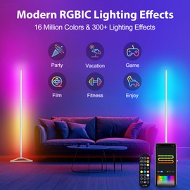 HANDSONIC RGBIC Corner Lamp,16 Million Colors LED Floor Lamp,141 cm Lamps for Living Room with Music Sync,Standing Lamp with App and Remote Control,Gaming Ambient Lighting Corner Light Bedroom Decor