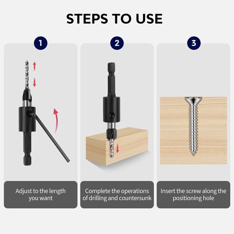 BLEFN Countersink Drill Bit Set - 5 Pcs Countersink Drill