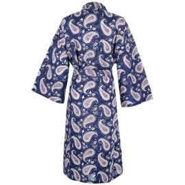 100% Cotton Dressing Gowns for Women & Men, Lightweight Summer Kimono Bathrobes, 100% Indian Cotton, Organically Grown, Ethically Made. Fits UK 10-18 (Blue Paisley)