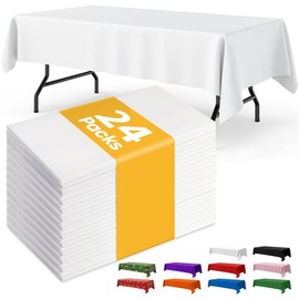 Niuara White Plastic Table Cloth - 24 Pack 54" × 108" Rectangle Disposable Tablecloths for 6FT Tables, Waterproof Table Cover for Party, Holiday & Gathering Use
