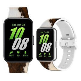LIKLNAPQ Compatible with Galaxy Fit3 Band for Women&Men, Soft Silicone Replacement Straps Adjustable Sport Wristbands for Galaxy Fit 3 SM-R390 Smartwatch(Farm Animal Brown Cowhide Cow)