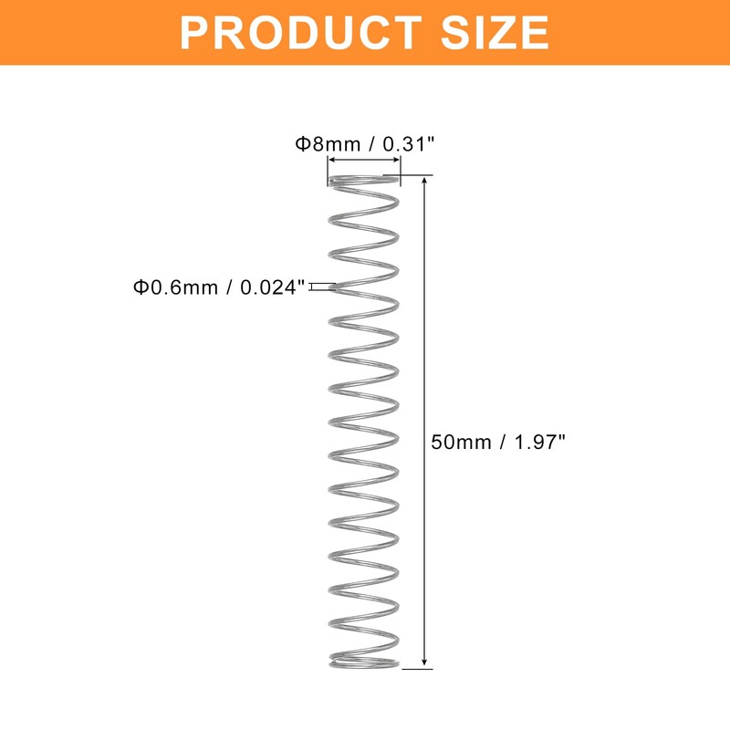 uxcell 5Pcs Compression Spring, Wire Diameter 0.024", OD 0.31", Free