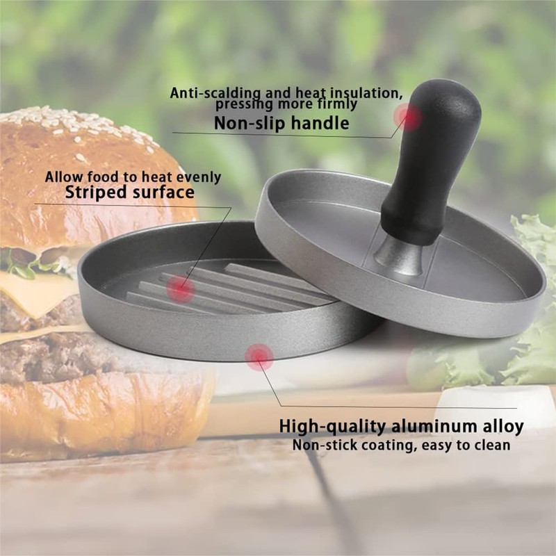 Non-Stick Aluminum Burger Press with 100Pcs Patty Papers, Aufondof 4.5