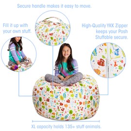 Posh Stuffable Kids Stuffed Animal Storage Bean Bag Chair Cover - Childrens Toy Organizer, X-Large 48" - Canvas Animals Forest Critters