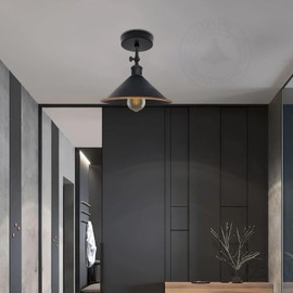 DC Voltage Vintage Style Semi Flush Mount 180 Degree Adjustable E27 Base with Bulb Socket Vintage Style Unique Cone Shape Ceiling Mount Lighting