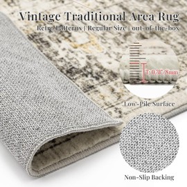 COSOSA Vintage Traditional Area Rug - 9x12 Large Washable Low Pile Non-Slip Tufted Carpet for Living Room Bedroom, Indoor Home Decor Floor Covering Mat, Light Brown