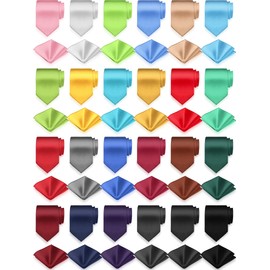 Zhanmai 48 Pcs Men Solid Color Ties and Pocket Square Set Satin Necktie Business Handkerchief for Wedding Party (Bright Color)