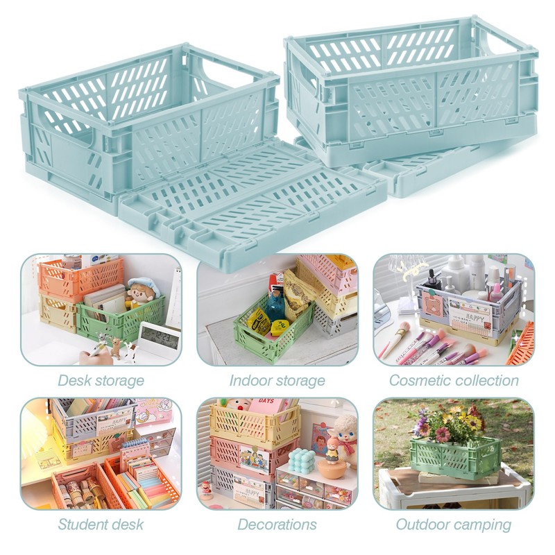 HOYA PONYOO 4 Pcs Collapsible Storage Crates, 10x6.5x4 inches Space-Saving