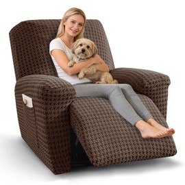 MAXIJIN Recliner Chair Cover, 3-Pieces Stretch Recliner Covers for Reclining Chair Slipcovers Washable Lazy Boy Furniture Protector with Pocket & Elastic Band (Brown)