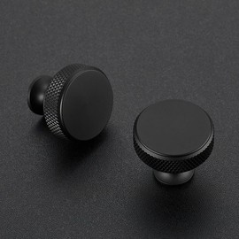 Ravinte 15 Pack Round Matte Black Knobs Knurled Single Hole Pulls Solid Black Kitchen Cabinet Hardware Handles for Drawers