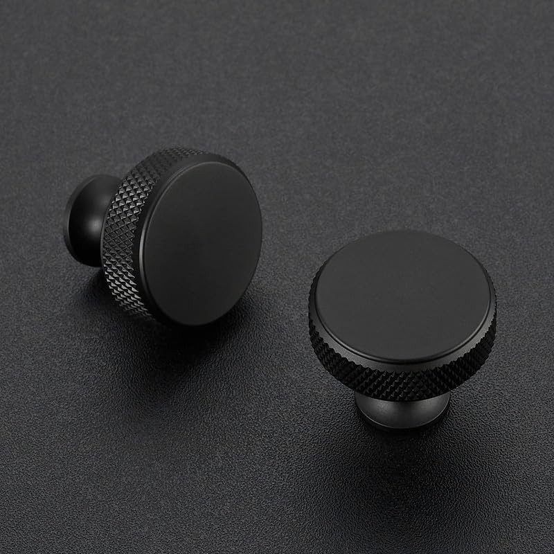 Ravinte 15 Pack Round Matte Black Knobs Knurled Single Hole