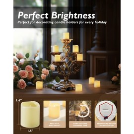 Homemory 12Pack Flickering Flameless Votive Candles, 200+Hour Electric Fake Candles, Battery Operated LED Tealight for Wedding, Outdoor, Table, Festival (Warm White,Battery Included)
