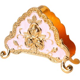 Nerien Vintage Metal Napkin Holder, Collection Tabletop Paper Napkin Stand, Retro Napkin Freestanding Organizer, Tissue Dispenser for Home Kitchen Indoor Outdoor Decor, Gold White Rose