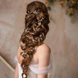 NICENEEDED Kopfschmuck Für Hochzeiten Mit Kristallperlen Und 4 Haarnadel Extra Lange Perlen Haarranke Braut Haarschmuck Stirnband Haarschmuck