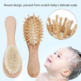 Baby Hair Brush Comb Set, Soft Natural Goat Hair Bristles Brush Wooden Head Massage Comb Bathing Tool Shower Registry Cradle Cap Infant Kids Newborn