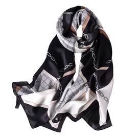 STORY OF SHANGHAI Womens 100% Natural Mulberry Silk Scarf Multi-use Scarves for Ladies,Black White Checkerboard