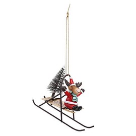 Napco 51939 Santa Reindeer on Sleigh Ornament, 4-inch Length, Metal