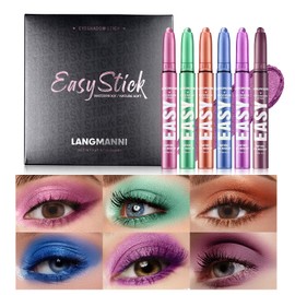 6 Pieces Eyeshadow Stick Set, Metallic and Matte Shimmering Cream Eyeshadow Pencil Colouring Pencil, Waterproof Long-Lasting Eye Brightener Highlighter Colouring Pencil Contour Stick Eye Makeup Kit