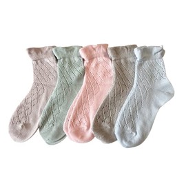 C15 Women's Socks, Summer, 100% Cotton, Cool Lumy Socks Set, 5 Colors, 5 Pairs