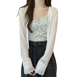 §SEYIXU Cardigan, Women's, Summer, Thin, Long Sleeve, Sheer, Sheer, Full Lace, Sheer, Overlay, See-through, Shawl, Short Length, Cardigan Top, Body Cover, Commuting, Everyday Wear, Outings, Stylish,