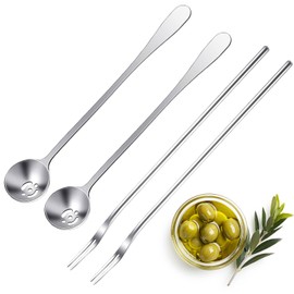 SANTUO 4 Pcs Pickle Kit - 7.3 Inch Olive Spoon & Pickle Fork - Stainless Steel Olive Spoon and Pickle Fork for Olive, Cucumber and Arugula Jars